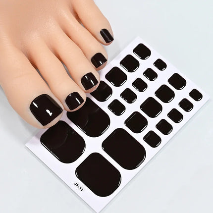 22Tips Red Christmas Baking Free Toenail Sticker Glossy Solid Color Self-adhesive Toe Nail Strips Festival Full Cover Foot Wraps2028