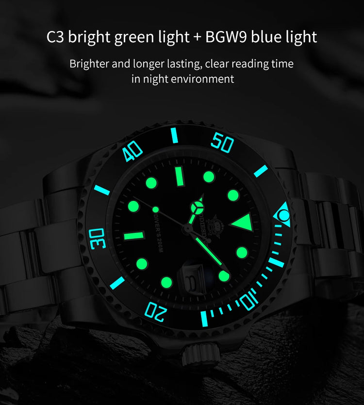 ADDIESDIVE Man Watch High Quality Ceramic Bezel Business Leisure 41mm Quartz Watches BGW9 Luminous 200m Waterproof Diver Watch