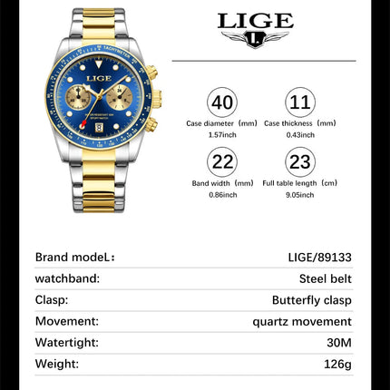 LIGE Nuovi orologi da uomo Orologi da polso al quarzo da uomo di lusso delle migliori marche Cronografo sportivo impermeabile e luminoso Relogio Masculino+BOX platinumshop