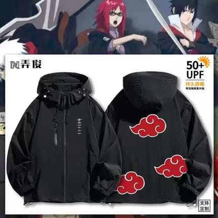 Akatsuki Organization Anime Hooded Jacket Windproof Casual Coat Zip Up for Men Women Teens Cosplay Streetwear Daily Outerwear