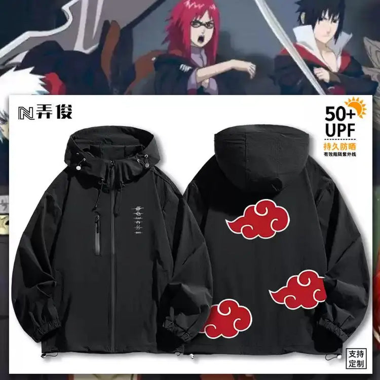 Akatsuki Organization Anime Hooded Jacket Windproof Casual Coat Zip Up for Men Women Teens Cosplay Streetwear Daily Outerwear