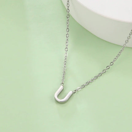 Skyrim Stainless Steel A-Z Initial Letter Necklace for Women Trend Minimalist Alphabet Choker Neck Chain Jewelry Birthday Gift PlatiNum