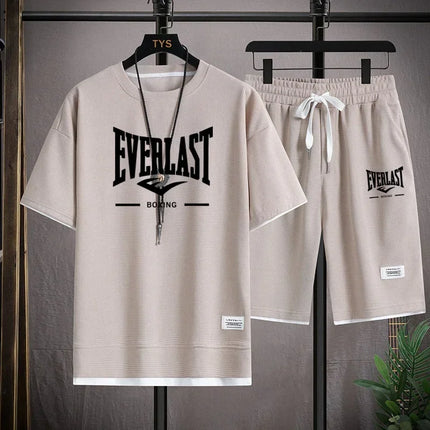 Men's Summer Outfit High Quality Round Neck Men's T-shirt 2-Piece Shorts Set Quick Dry Running Leisure.