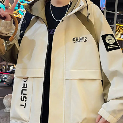 Men's Hooded Casual Jackets 2026 Spring Autumn Streetwear Windbreaker Loose Cargo Outdoor Coats Youth Daily Wear Tops Clothing
