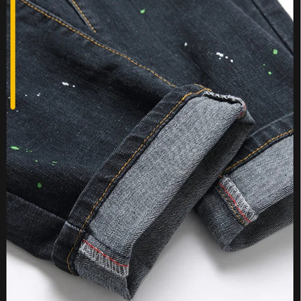 Fashion New Slim Stretch Ripped Jeans Men's Streetwear Paint Spots Denim Pants Hip Hop Punk Personality Hole Male Trousers PlatiNum
