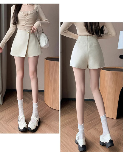 Autumn New Solid Woolen Shorts Skirt For Women 2025 New Fall Winter Small Fragrant Style Buttons Deco High Waisted Tweed Shorts