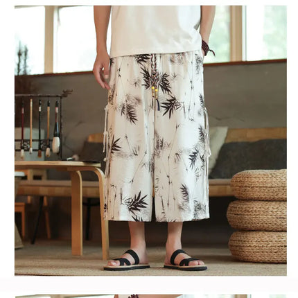 2024 pantaloni Casual da uomo con motivo a foglia di bambù in stile cinese tendenza moda pantaloni a gamba larga High Street pantaloni larghi oversize Hombre