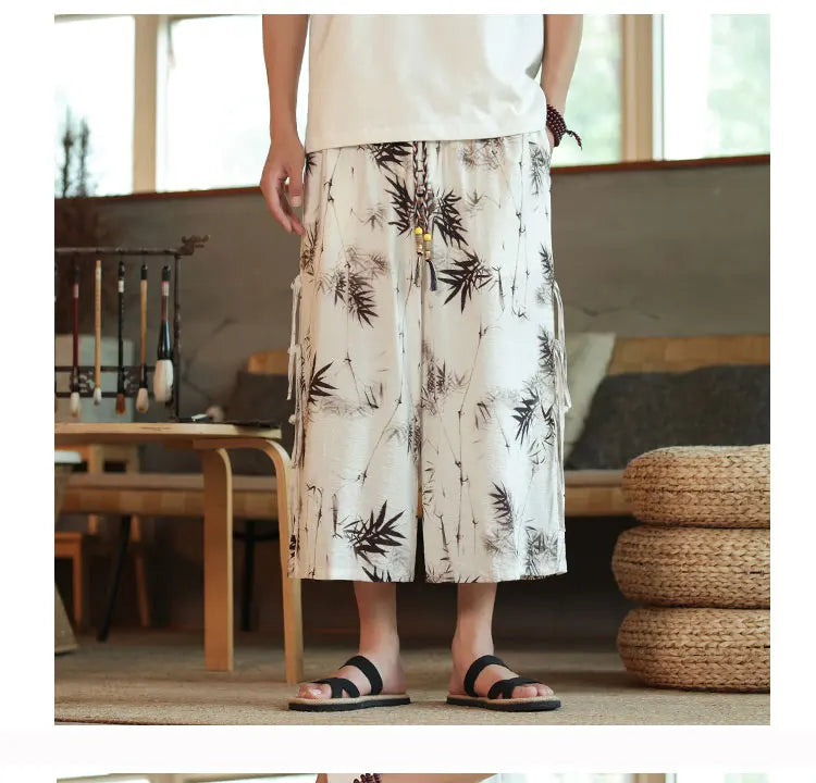 2024 pantaloni Casual da uomo con motivo a foglia di bambù in stile cinese tendenza moda pantaloni a