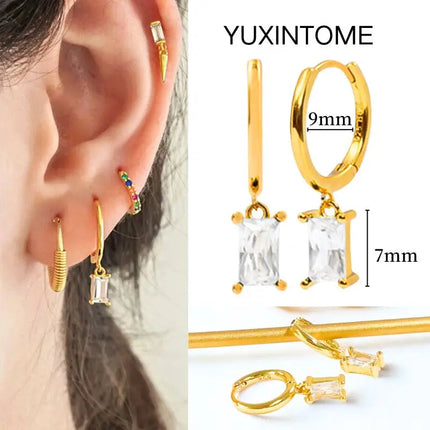 White Color Zircon Hoop Earrings 925 Sterling Silver Needle Cross/Star/Flower/Water Drop Pendant Gold Earrings Luxury Jewelry PlatiNum
