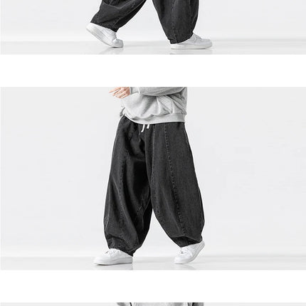 Pantaloni casual da uomo Jeans in stile giapponese Pantaloni larghi da uomo Hip Hop Lanterna Streetwear Pantaloni da uomo in denim oversize a gamba larga