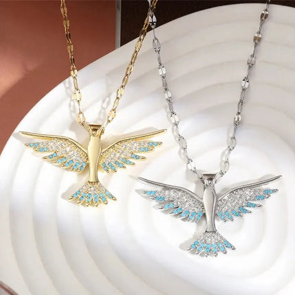 Trendy Phoenix Stainless Steel Cubic Zirconia Necklaces For Women Men Gold Color Metal Crystal Necklace Party Everyday Jewelry PlatiNum