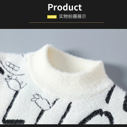Harajuku Sweater Men's Y2K Knitted Letter Printing Sweater Men's Wool Pullover Men's Retro Knitted Color Block Tops