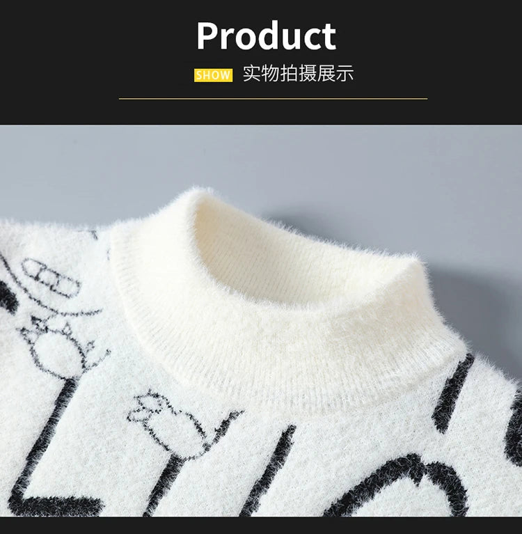 Harajuku Sweater Men's Y2K Knitted Letter Printing Sweater Men's Wool Pullover Men's Retro Knitted Color Block Tops