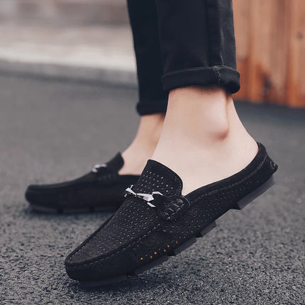 Nuove Ciabatte da Uomo alla Moda in Vera Pelle, Scarpe Casual Traspiranti con Design Traforato, Comode Slip-on per Guida, Mocassini da Uomo
