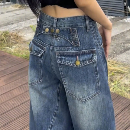 Jeans a gamba larga a vita alta Pantaloni in denim sottile da donna Jeans larghi dritti a figura intera taglie forti Sle casual