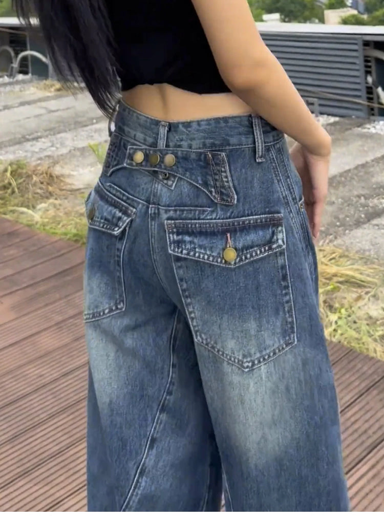 Jeans a gamba larga a vita alta Pantaloni in denim sottile da donna Jeans larghi dritti a figura intera taglie forti Sle casual