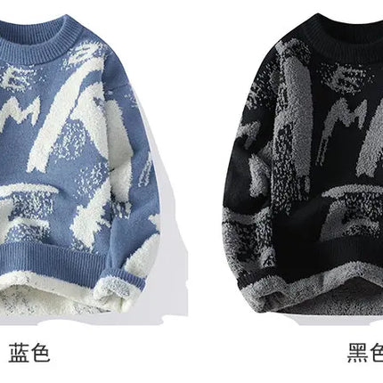 Autumn Winter Men Knitted Sweater Panda Printing Casual Round Neck Pullovers Sweater Designer Quality Men Clothing Jumper