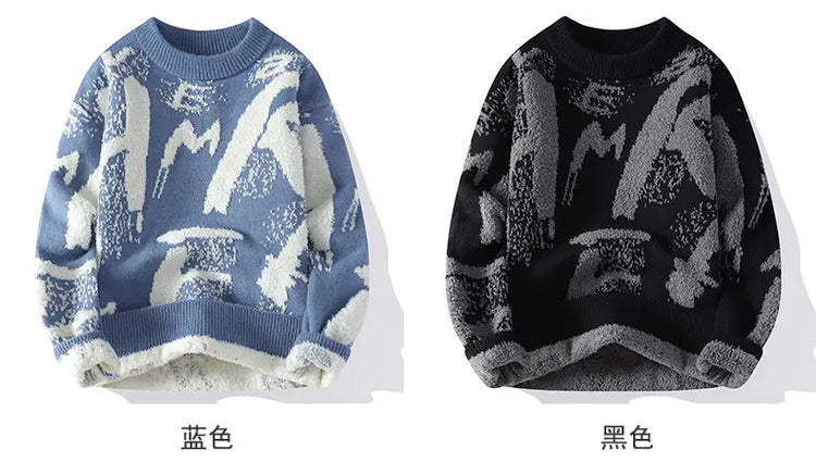 Autumn Winter Men Knitted Sweater Panda Printing Casual Round Neck Pullovers Sweater Designer Quality Men Clothing Jumper