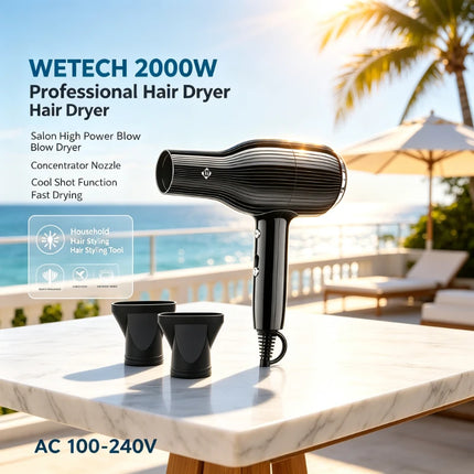 WETECH 2000W Professional High‑Power Hair Dryer Salon Fast Drying Blow Dryer With Concentrator Nozzle Cool Shot Function Household Hair Styling Tool