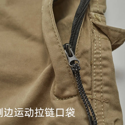 Autumn New American Retro Woven Cargo Pants Men's 97.5% Cotton Washed Elastic Waist Drawstring Loose Casual Anke-tied Trousers