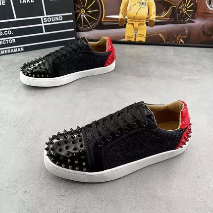 Sneaker Casual Men Designer Rivet Board Shoes Fashion Split Leather Upper Flat Platform White Shoes High Top Nightclub Shoes