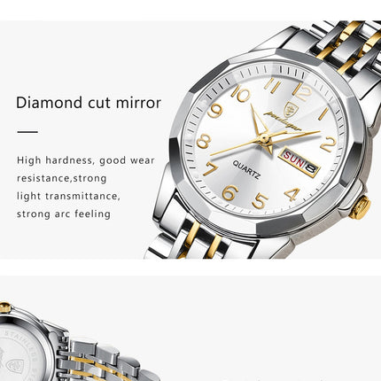 POEDAGAR elegante orologio da polso da donna al quarzo impermeabile luminoso data settimana orologio da donna orologi da donna casual in acciaio inossidabile reloj platinumshop