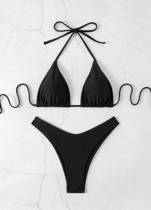 Costume da bagno bikini a perizoma da donna sexy, tinta unita bianco/nero/caffè, con laccetti, stile brasiliano, nuovo, in doppio tessuto, per la spiaggia platinumshop
