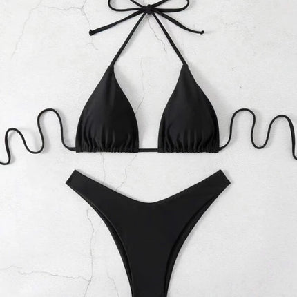 Costume da bagno bikini a perizoma da donna sexy, tinta unita bianco/nero/caffè, con laccetti, stile brasiliano, nuovo, in doppio tessuto, per la spiaggia platinumshop