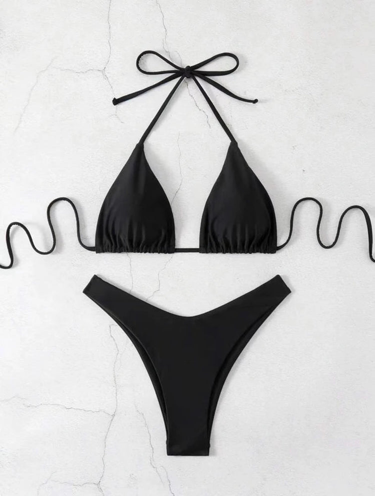 Costume da bagno bikini a perizoma da donna sexy, tinta unita bianco/nero/caffè, con laccetti, stile brasiliano, nuovo, in doppio tessuto, per la spiaggia platinumshop