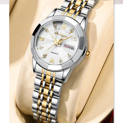 POEDAGAR orologi da donna di marca di lusso impermeabile luminoso data settimana orologio al quarzo per donna orologio da donna di moda in acciaio inossidabile platinumshop