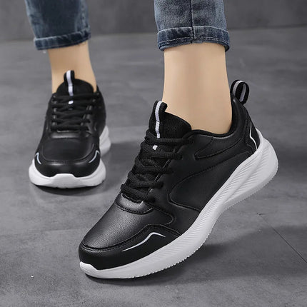PU Leather Women's Running Shoes Lightweight Casual Sports Shoes Waterproof Outdoor Training Sneakers for Jogging Tennis PlatiNum