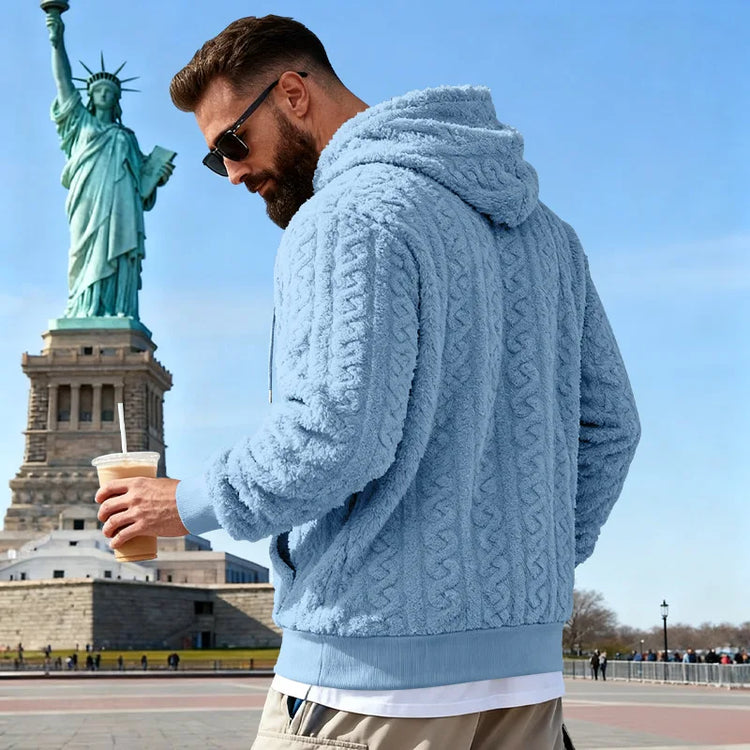 Cross-border Loose Men's Winter Retro Warm Double-Sided Velvet Casual Trend Hooded Pocket High Street Sweater