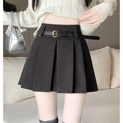 Autumn and Winter 2025 New High-waisted A-line Skirt College Style Sweet Versatile Woolen Pleated Skirt PlatiNum