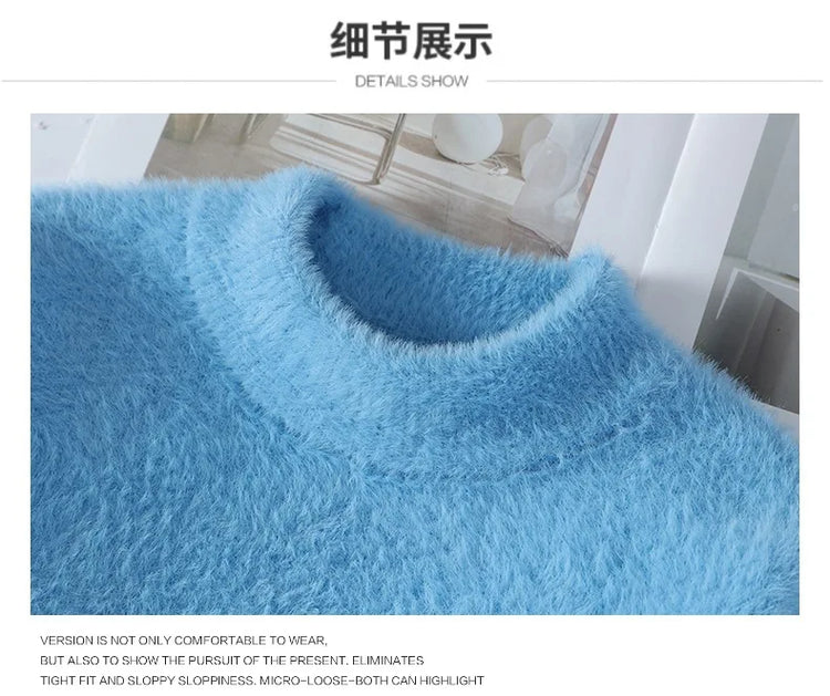 Imitation Mink Sweater for Men's Gradient Knitted Sweater for Couples Round Neck Thickened Warm Casual Pullover