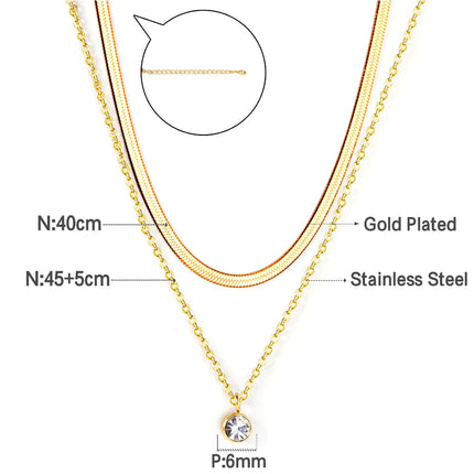 LUXUSTEEL Round CZ Pendant Necklace For Women White Colorful Cubic Zirconia Stainless Steel Collar Simple Luxury Wedding Jewelry PlatiNum
