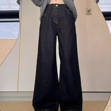 Y2K Jeans da donna americani a vita alta con stampa leopardata nera, bordo arrotolato, gamba larga, pantaloni estivi larghi con punto a contrasto
