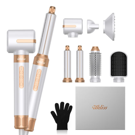 7‑In‑1 Multi‑Functional Hot Air Hair Styling Set,626-1- Curling Wand, Hair Dryer, Straightening Comb, Round Brush, Interchangeable Heads Household Salon Hair Care Styling Instrument