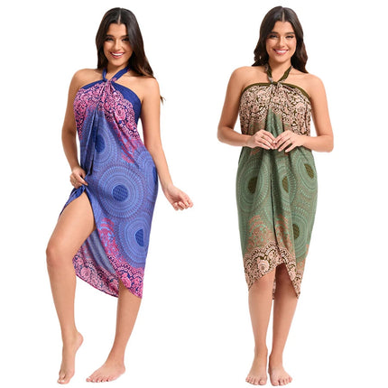 Abito da donna Boho Maxi Wrap Gonna lunga con allacciatura Abito da spiaggia Copricostume Abito vintage bohémien regolabile a vita alta in rayon platinumshop
