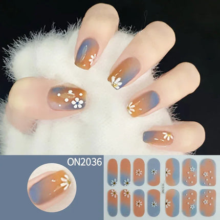 14Tips 3D Flowers Gradient Color Adhesive UV Gel Nail Stickers Fashionable Marble Pattern Nail Wraps DIY Manicure Arts Decals