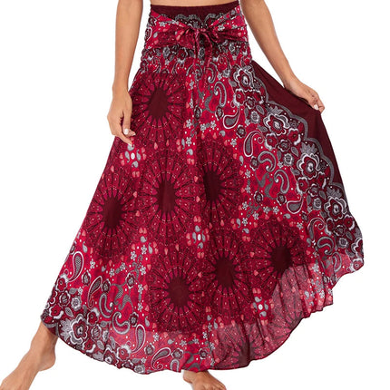 Boho Gonne Donna Rayon Beach Abito lungo Estate Bohemian Jupe Longue Femme Elastico in vita Stampa Fasciatura floreale Halter Hippie platinumshop