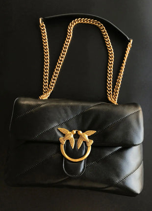 Nuova Borsa a Tracolla/Crossbody da Donna 2026 Ispirata a Pinko in Tweed con Cigno, in Vera Pelle