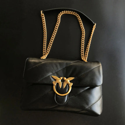 Nuova Borsa a Tracolla/Crossbody da Donna 2026 Ispirata a Pinko in Tweed con Cigno, in Vera Pelle