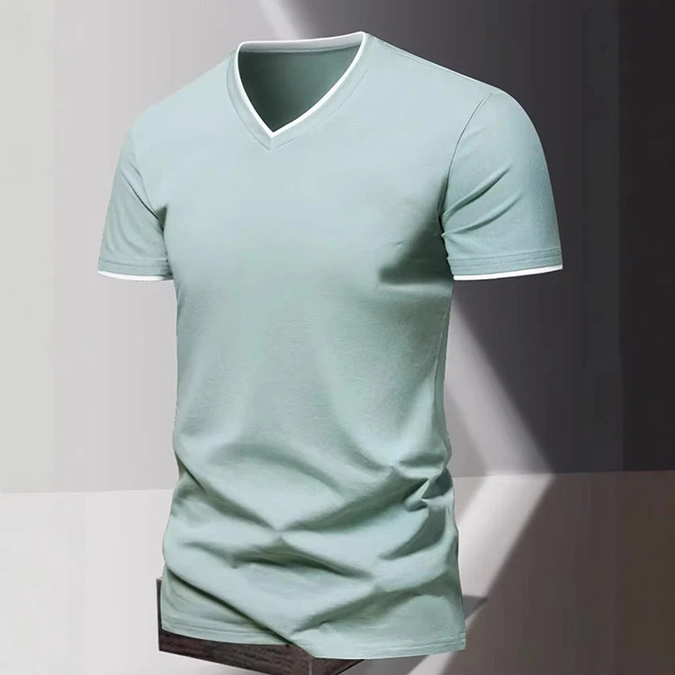T-shirt da uomo a maniche corte con scollo a V, T-shirt sportiva e casual da uomo, Maglietta basic tinta unita semplice e di tendenza
