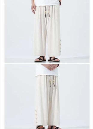 Pantaloni di lino in cotone Pantaloni da uomo comodi e traspiranti tinta unita casual Pantaloni larghi a gamba dritta in vita elastica Oversize M-5XL