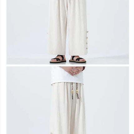 Pantaloni di lino in cotone Pantaloni da uomo comodi e traspiranti tinta unita casual Pantaloni larghi a gamba dritta in vita elastica Oversize M-5XL