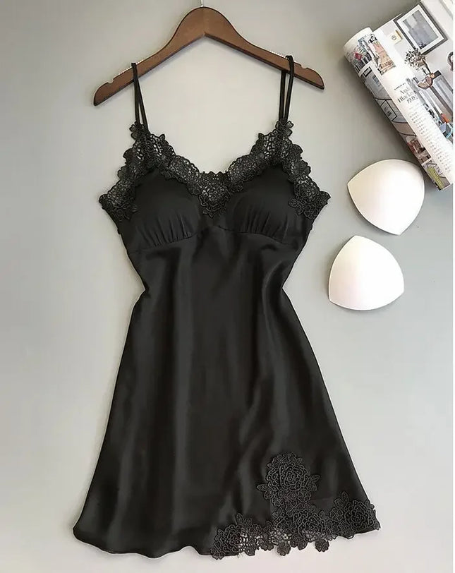Women's Sexy Silk Satin Nightgown Sleeveless Nightdress with sco