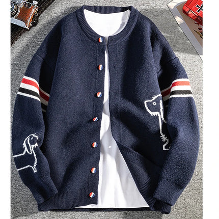 Designer Brand Long Sleeve Knitted Cardigan Men's New Trend Color Blocked Button Design Couple's Casual Warm Round Neck Coat