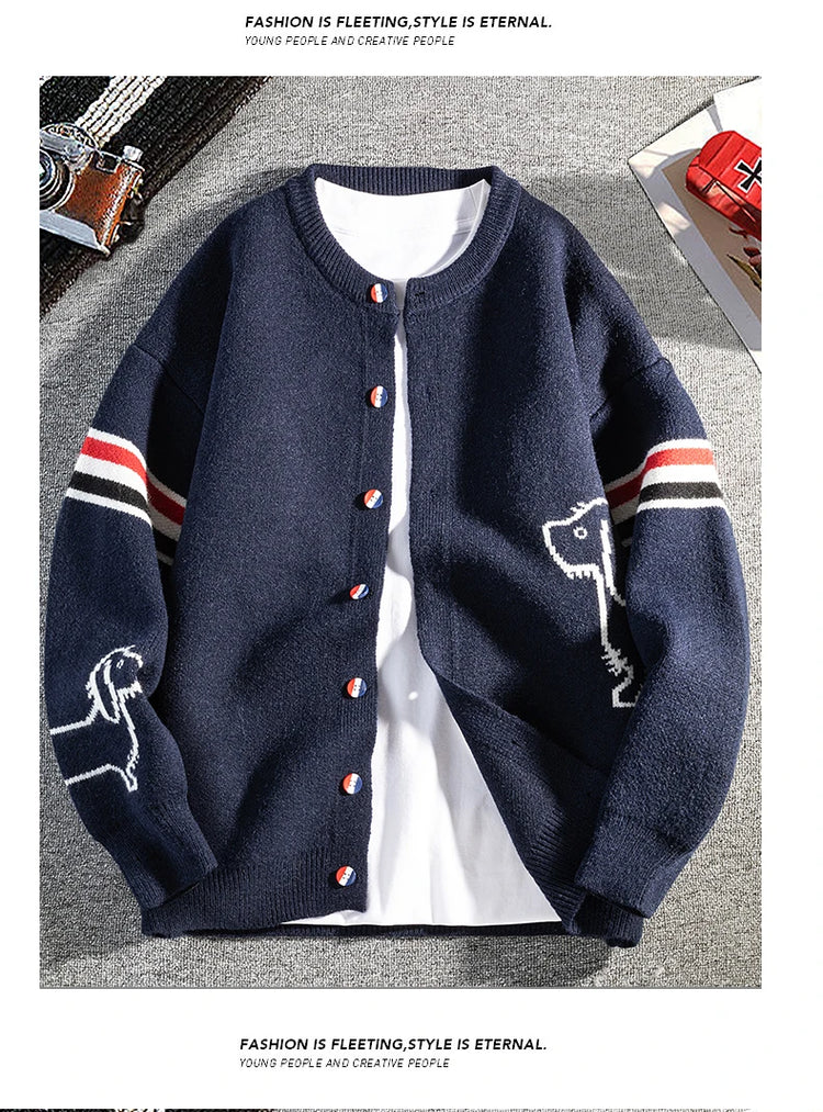 Designer Brand Long Sleeve Knitted Cardigan Men's New Trend Color Blocked Button Design Couple's Casual Warm Round Neck Coat