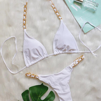 Bikini Brasiliano Due Pezzi con Catene Metalliche e Micro Perizoma, Costume da Bagno Donna platinumshop