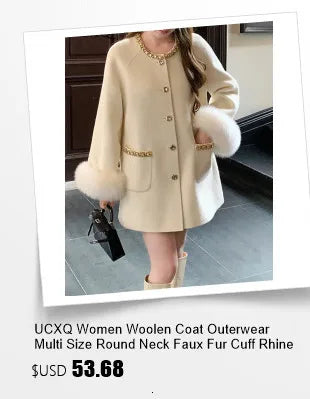 UCXQ Elegant OL Office Lady Overcoats Fur Patchwork Long Sleeve Woolen Coat Beautiful Women's Clothing Jacket Autumn 2025 Winter
